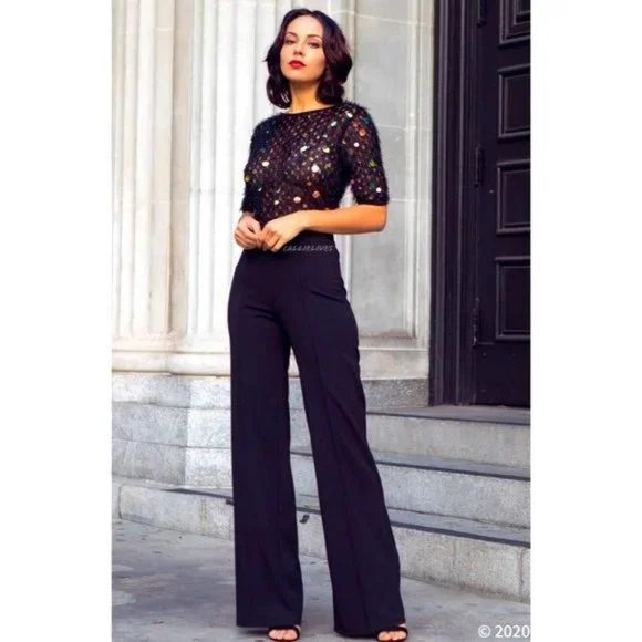 Callie Coin: Feathered Sequin Furry Knit Jumpsuit S M L - Picture 4 of 17